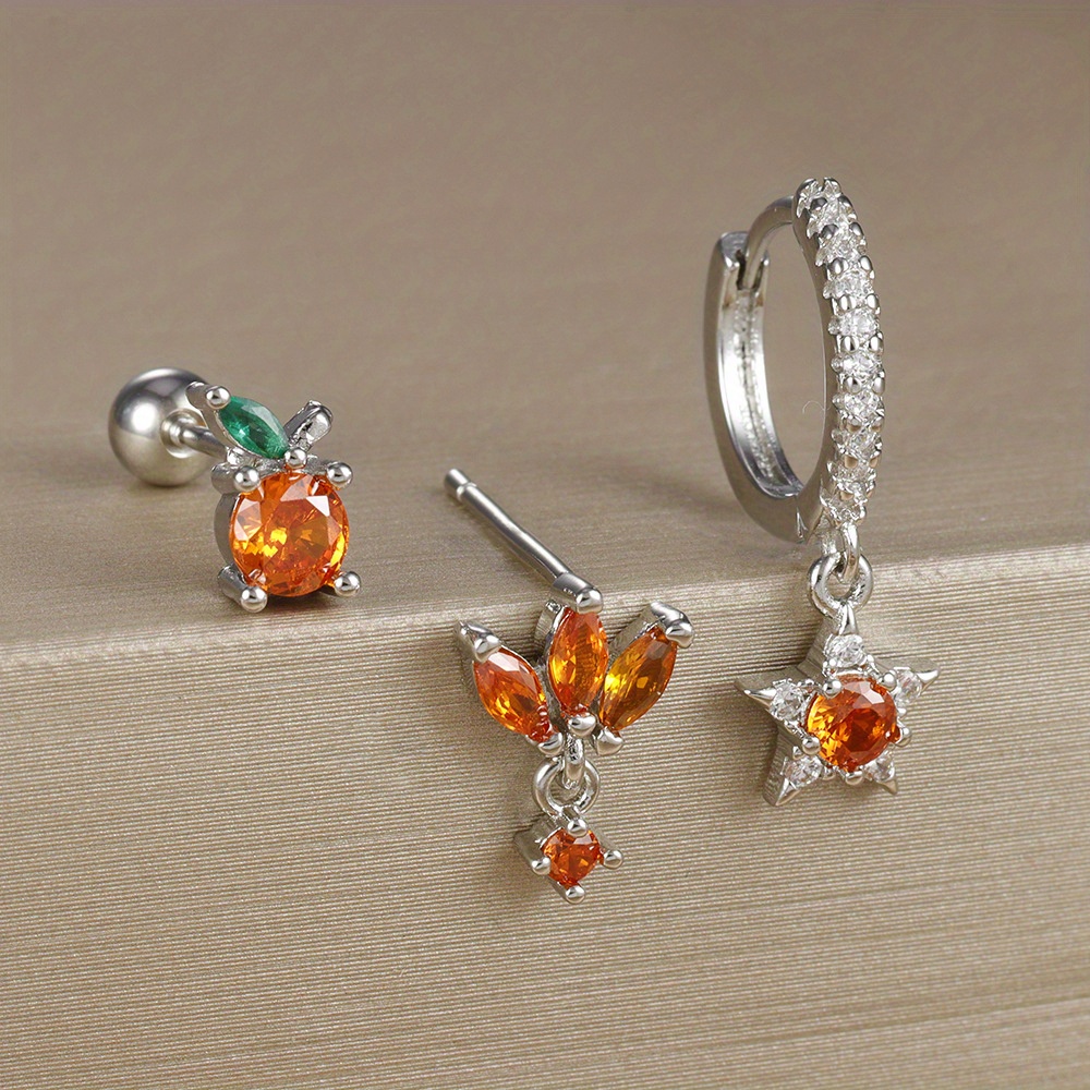 Cross Border Star Fruit Set Earrings Orange Zirconia Women's Tragus Cartilage